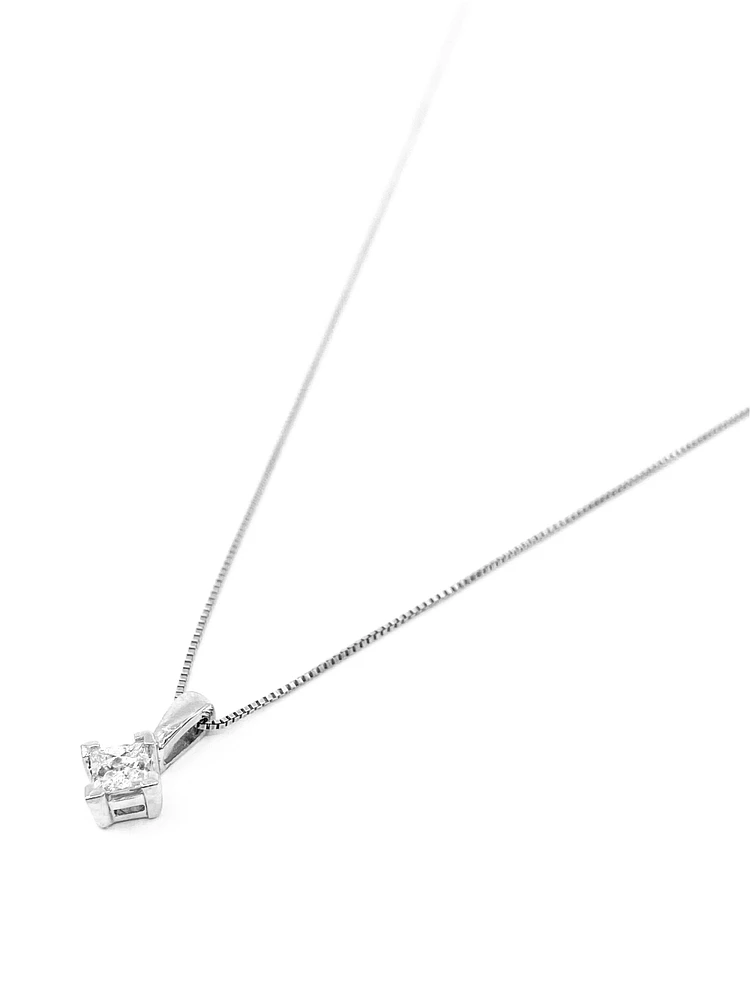 10K White Gold 0.123cttw Princess Cut Canadian Diamond Pendant, 18"