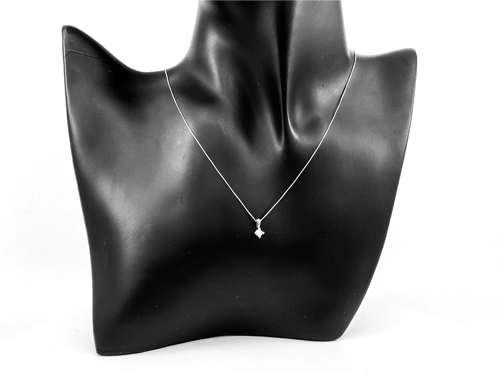 10K White Gold 0.123cttw Princess Cut Canadian Diamond Pendant, 18"