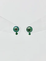 Cultured Black Pearl with Emerald Earrings