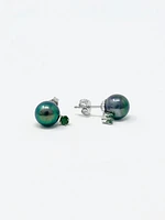 Cultured Black Pearl with Emerald Earrings