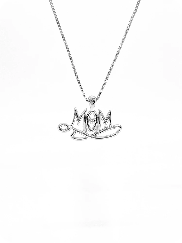 Sterling Silver 0.024cttw Canadian Diamond "Mom" Pendant, 18"