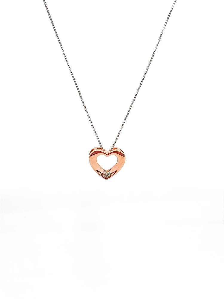 10K White & Rose Gold 0.036cttw Canadian Diamond Heart Pendant, 18"