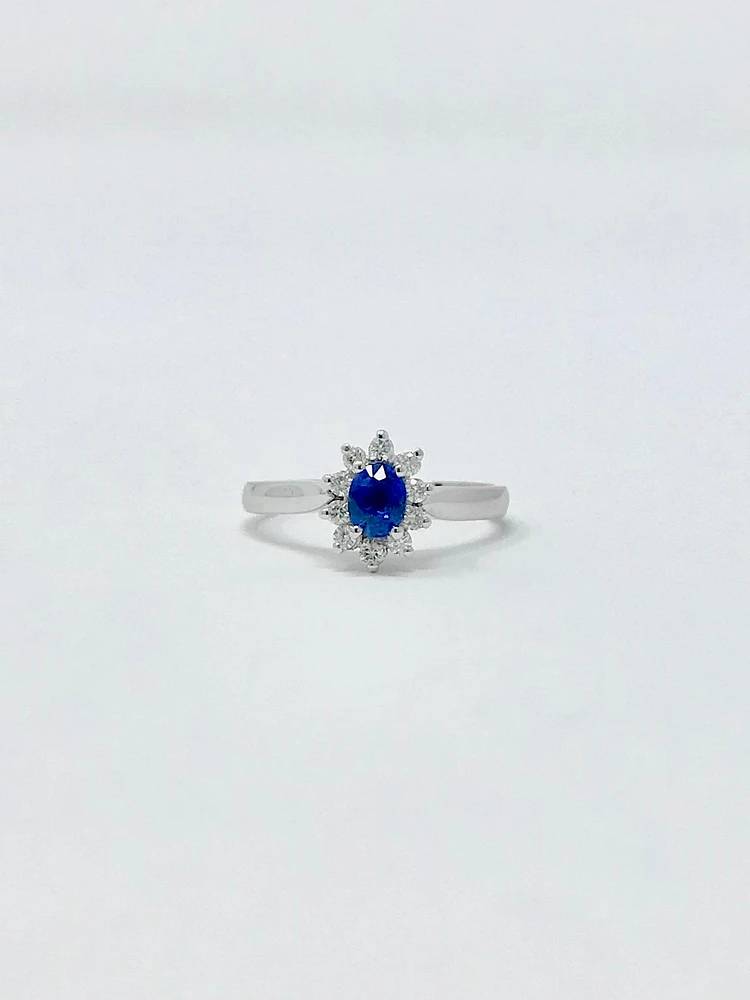 14K White Gold 0.40cttw Sapphire and 0.16cttw Diamond Ring, size 6