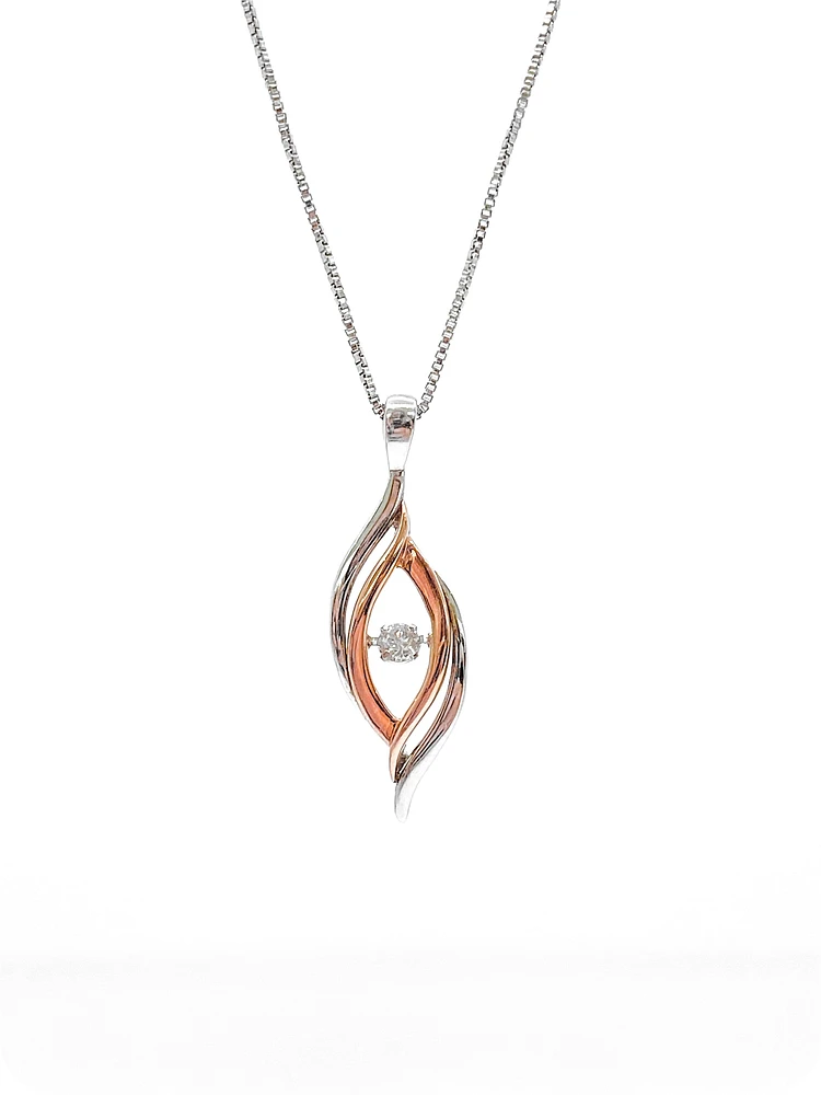 Sterling Silver and 10K Rose Gold 0.125cttw Diamond Pendant, 18"
