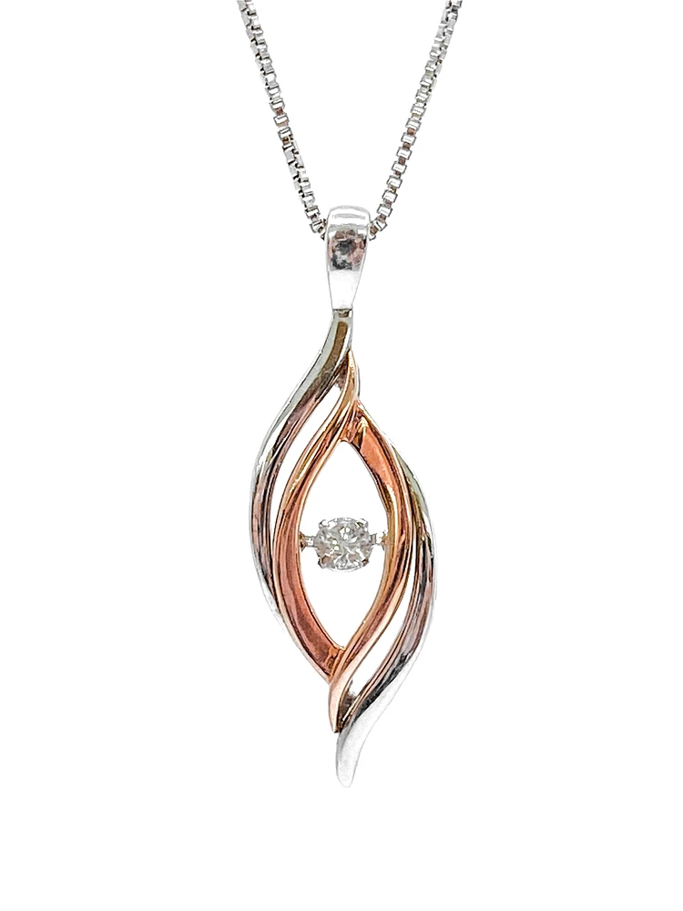 Sterling Silver and 10K Rose Gold 0.125cttw Diamond Pendant, 18"