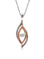 Sterling Silver and 10K Rose Gold 0.125cttw Diamond Pendant, 18"