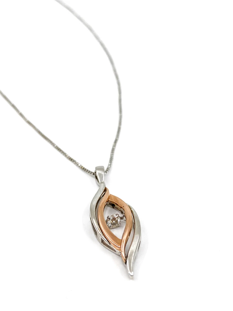 Sterling Silver and 10K Rose Gold 0.125cttw Diamond Pendant, 18"
