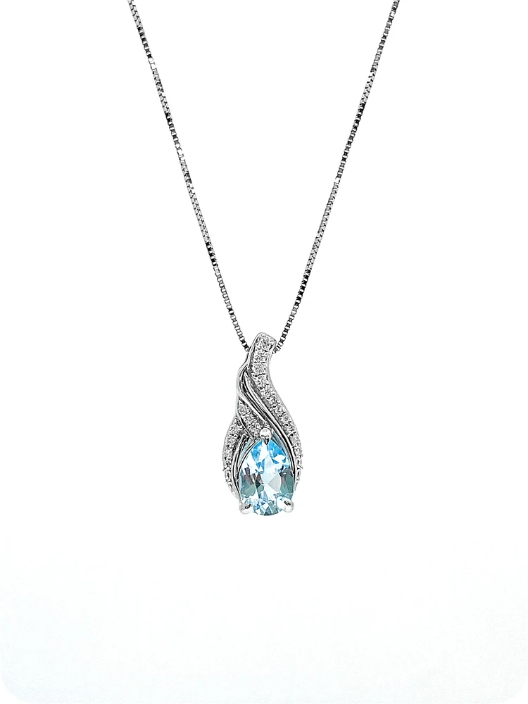 10K White Gold 1.40cttw Blue Topaz & 0.10cttw Diamond Pendant, 18"