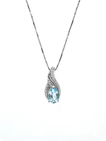 10K White Gold 1.40cttw Blue Topaz & 0.10cttw Diamond Pendant, 18"