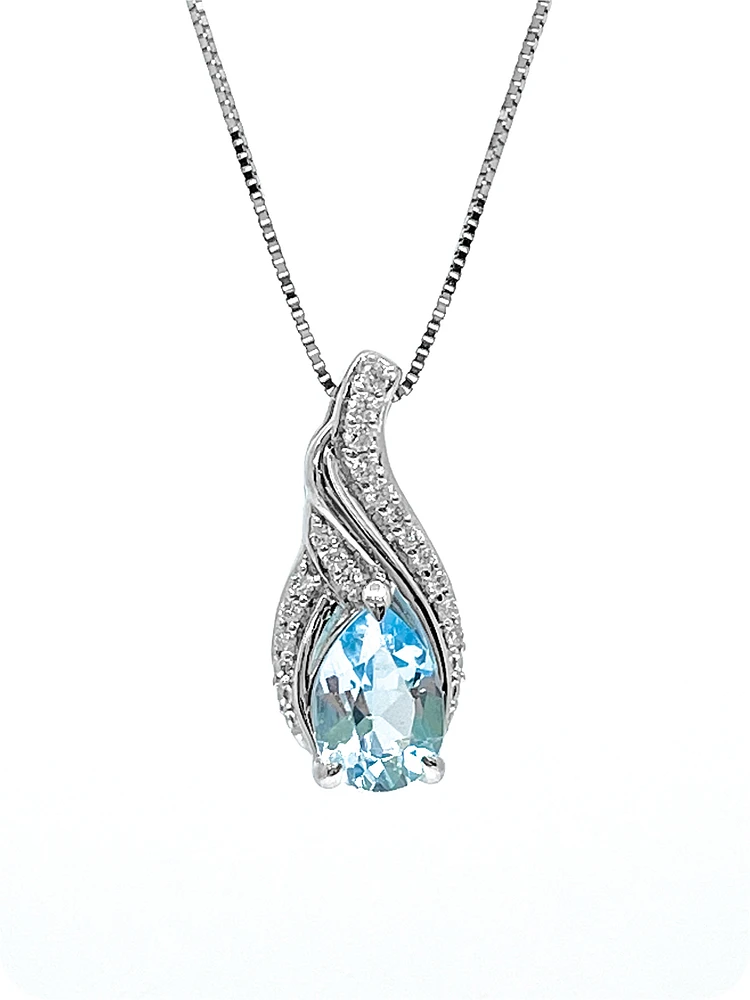 10K White Gold 1.40cttw Blue Topaz & 0.10cttw Diamond Pendant, 18"