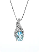 10K White Gold 1.40cttw Blue Topaz & 0.10cttw Diamond Pendant, 18"