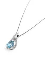 10K White Gold 1.40cttw Blue Topaz & 0.10cttw Diamond Pendant, 18"