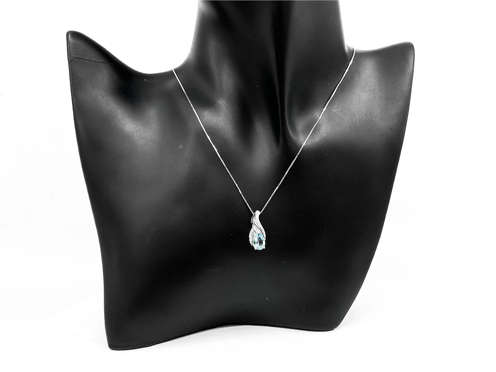 10K White Gold 1.40cttw Blue Topaz & 0.10cttw Diamond Pendant, 18"