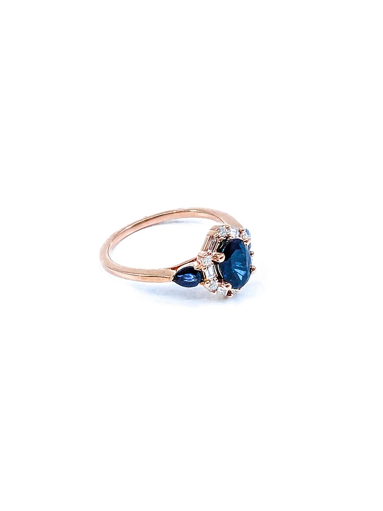 10K Rose Gold 1.50cttw Genuine Sapphire & 0.30cttw Diamonds Ring, size 6.5