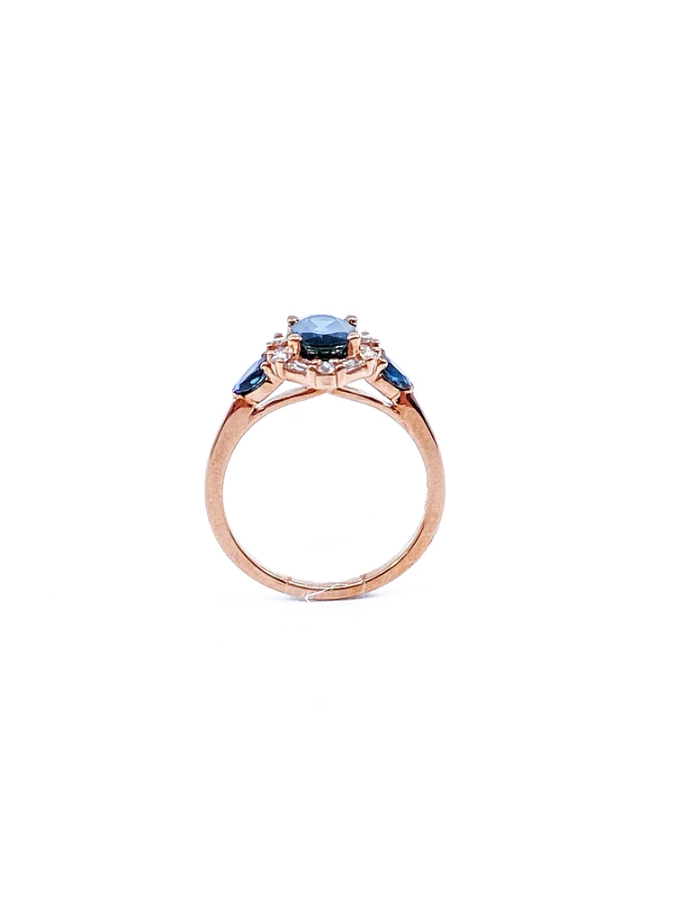 10K Rose Gold 1.50cttw Genuine Sapphire & 0.30cttw Diamonds Ring, size 6.5