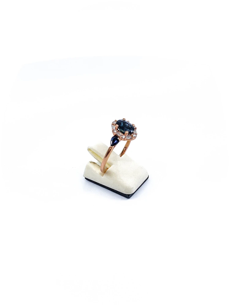 10K Rose Gold 1.50cttw Genuine Sapphire & 0.30cttw Diamonds Ring, size 6.5