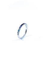 10K White Gold Genuine 2mm White Zircon, Aquamarine, Blue Zircon, Blue Topaz, Tanzanite, Ceylon Sapphire and Sapphire Gemstone Ring, size 6.5