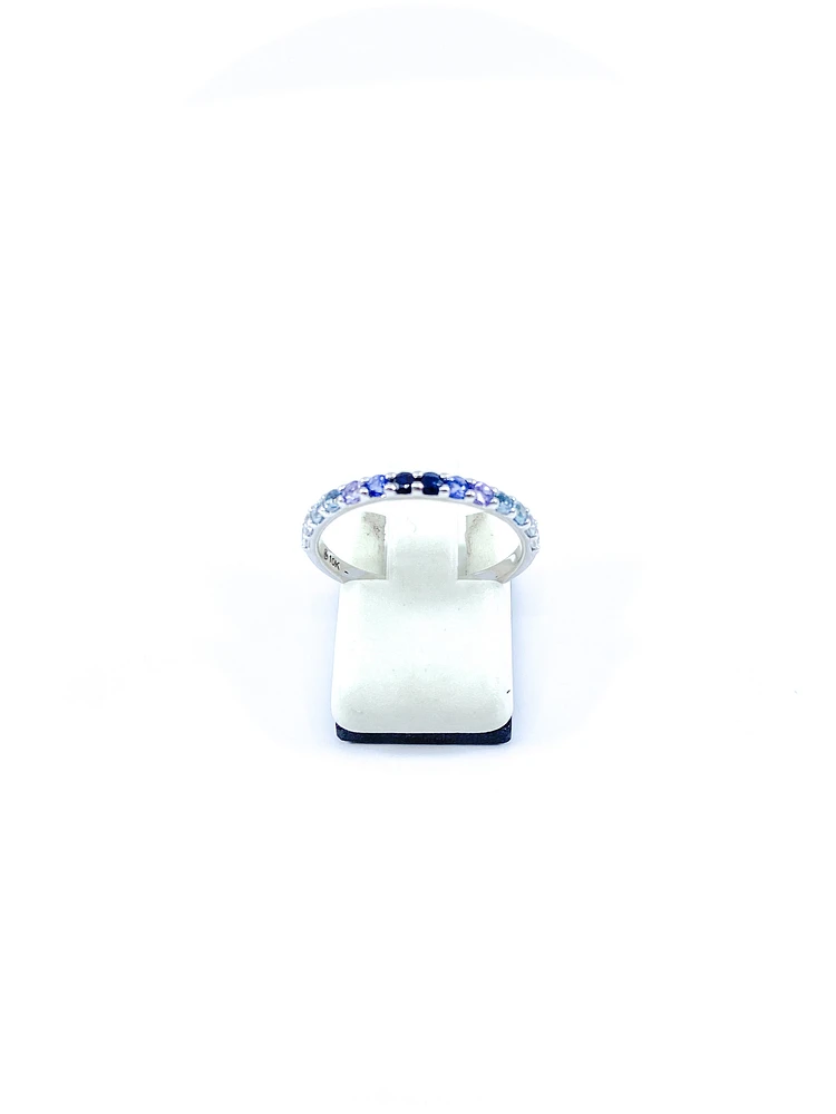 10K White Gold Genuine 2mm White Zircon, Aquamarine, Blue Zircon, Blue Topaz, Tanzanite, Ceylon Sapphire and Sapphire Gemstone Ring, size 6.5