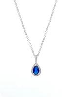 10K White Gold 0.60cttw Genuine Blue Sapphire and 0.09cttw Diamond Necklace, 18"