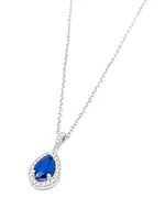 10K White Gold 0.60cttw Genuine Blue Sapphire and 0.09cttw Diamond Necklace, 18"