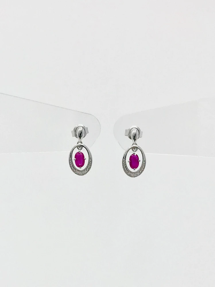 10K White Gold Ruby and Diamond Earrings