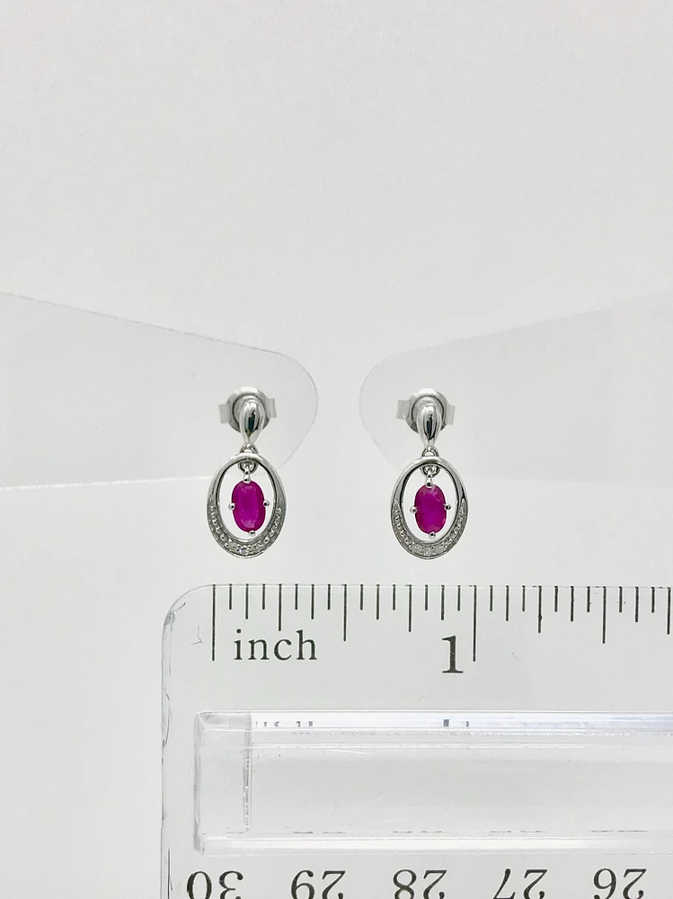 10K White Gold Ruby and Diamond Earrings