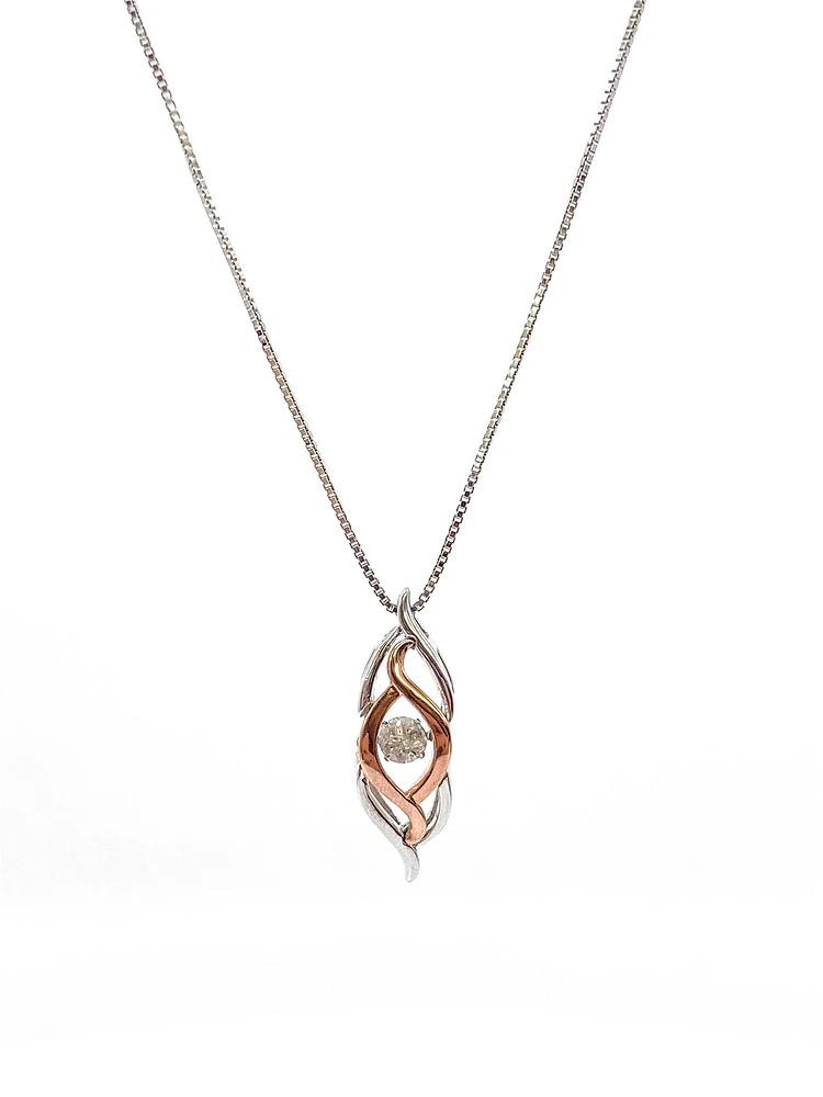 Sterling Silver and 10K Rose Gold 0.231cttw Diamond Pendant, 18"
