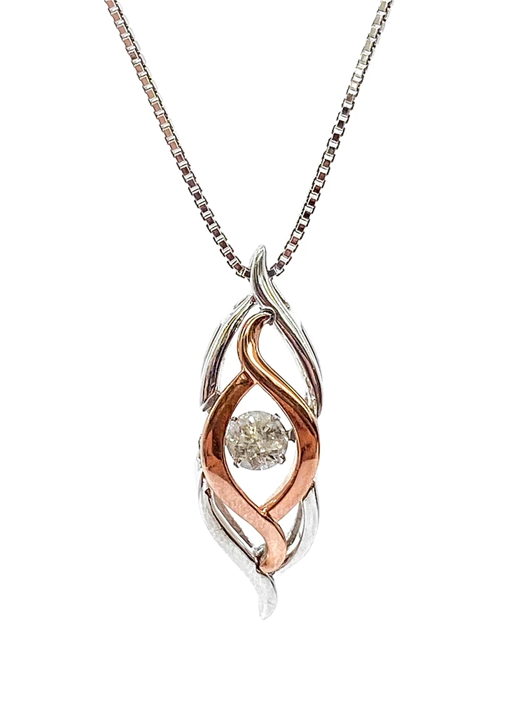 Sterling Silver and 10K Rose Gold 0.231cttw Diamond Pendant, 18"