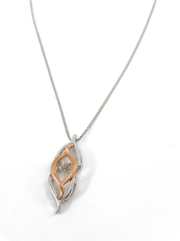 Sterling Silver and 10K Rose Gold 0.231cttw Diamond Pendant, 18"
