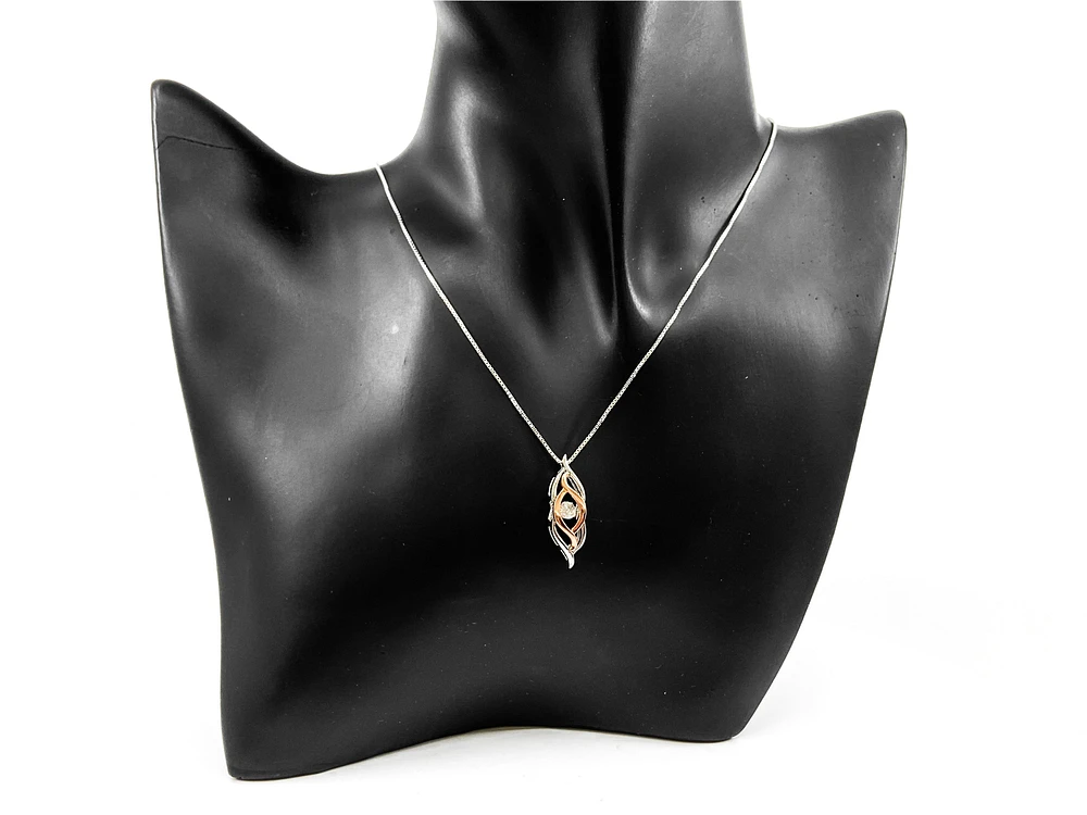 Sterling Silver and 10K Rose Gold 0.231cttw Diamond Pendant, 18"