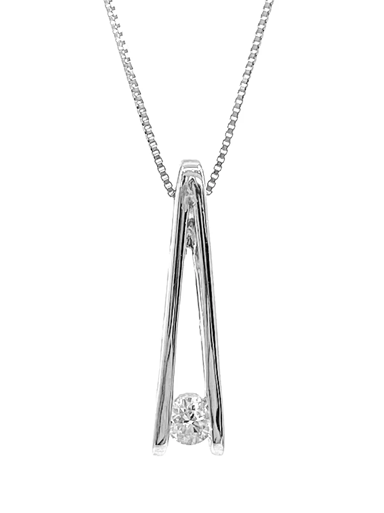 10K White Gold 0.086cttw Canadian Diamond Necklace, 18"