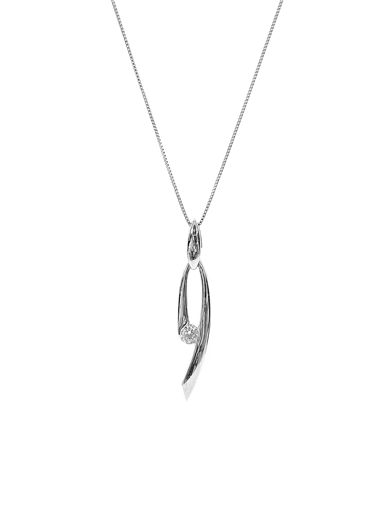 10K White Gold 0.12cttw Canadian Diamond Necklace, 18"