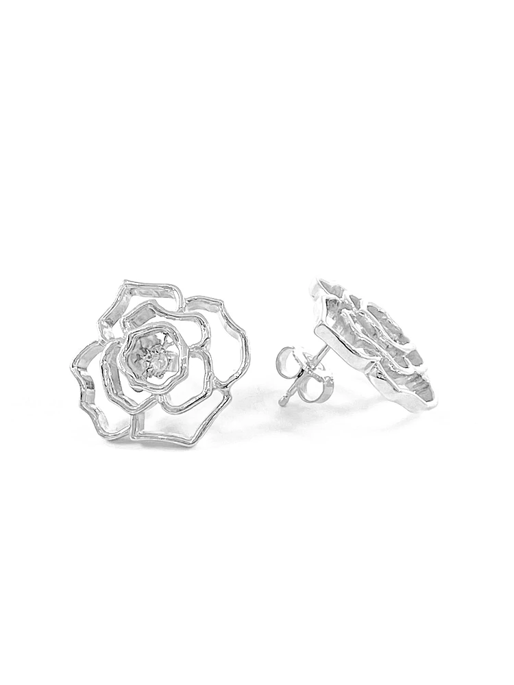 Sterling Silver 0.04cttw Diamond Flower Earring