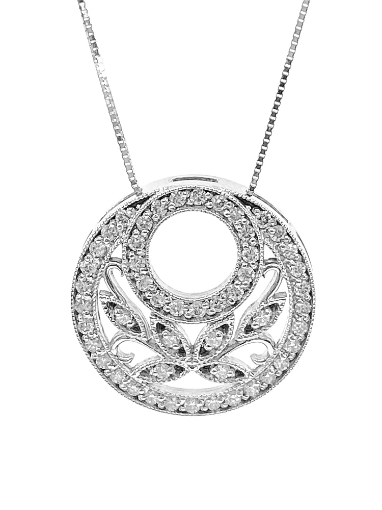 10K White Gold 0.50cttw Diamond Pendant with Box Chain - 18 Inches