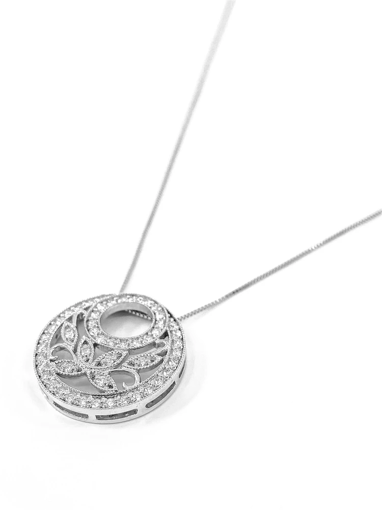 10K White Gold 0.50cttw Diamond Pendant with Box Chain - 18 Inches