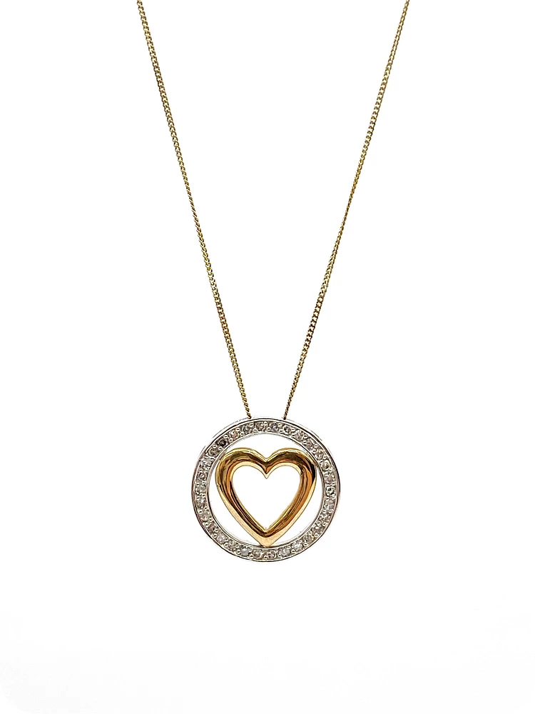 10K White and Yellow Gold 0.20cttw Diamond Heart Pendant, 18"
