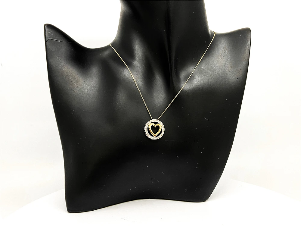10K White and Yellow Gold 0.20cttw Diamond Heart Pendant, 18"