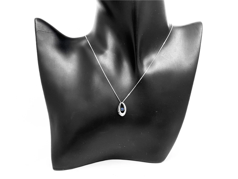 10K White Gold 0.12cttw Genuine Sapphire & 0.013cttw Diamond Pendant, 18"