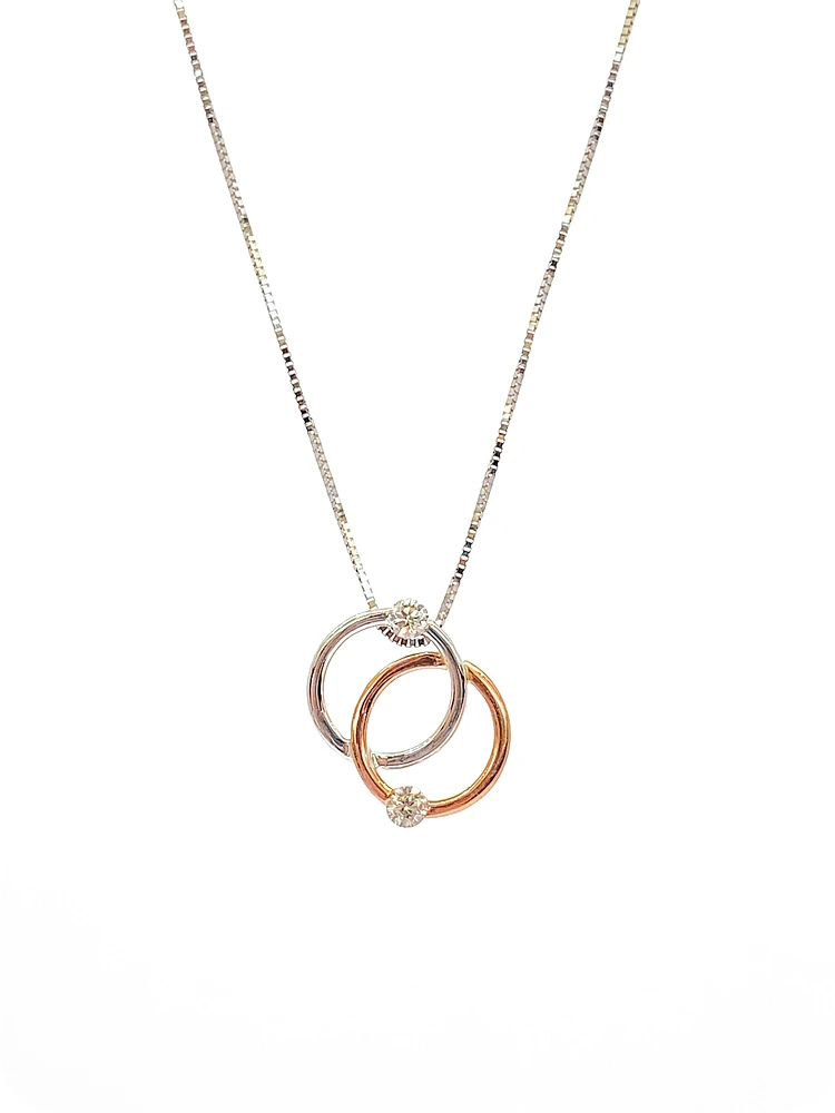 10K White & Rose Gold 0.15cttw Diamond Double Circle / Eternity / Infinity Pendant, 18"