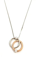 10K White & Rose Gold 0.15cttw Diamond Double Circle / Eternity / Infinity Pendant, 18"