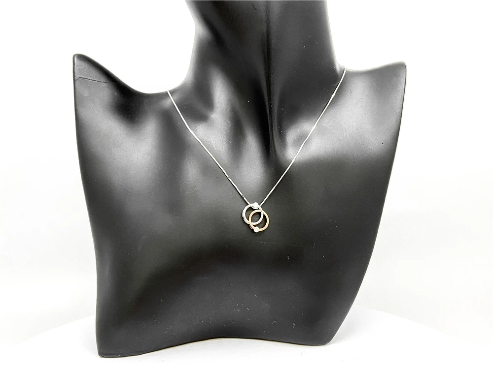 10K White & Rose Gold 0.15cttw Diamond Double Circle / Eternity / Infinity Pendant, 18"