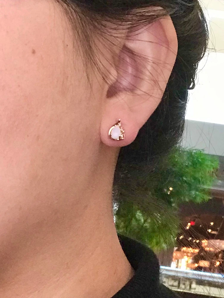 10K Yellow Gold 0.65cttw Genuine Opal and 0.03cttw Diamond Earrings