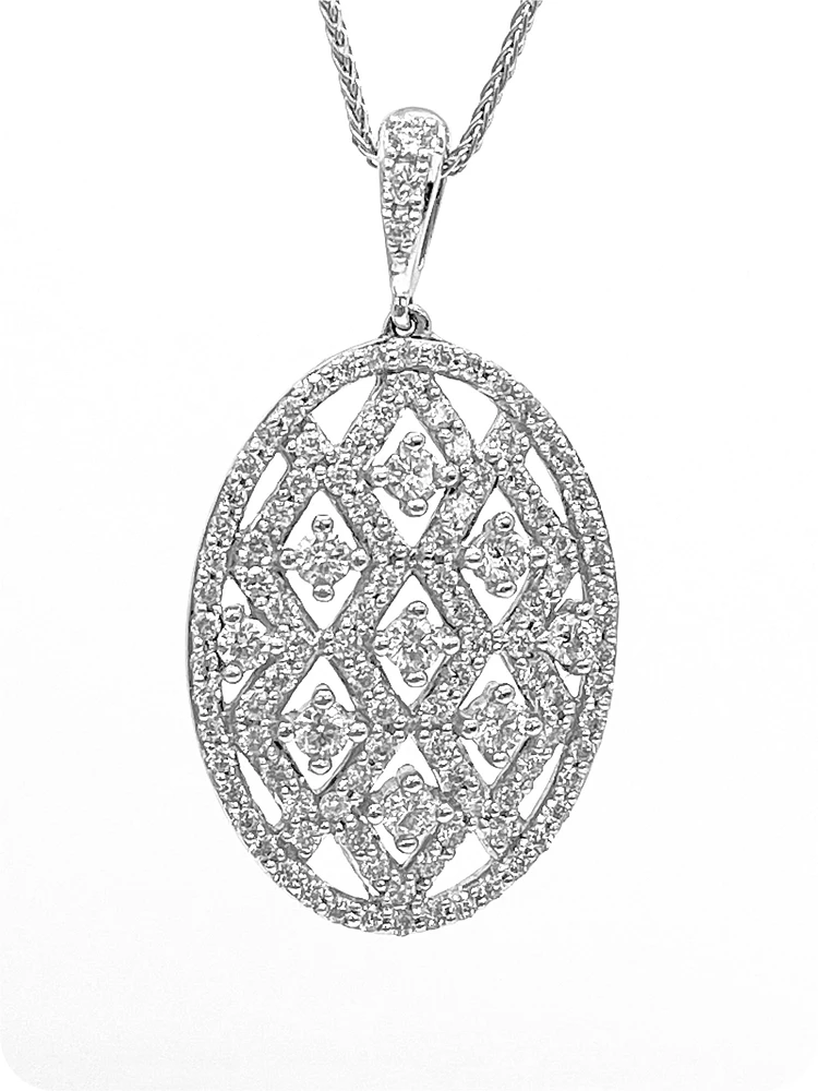 10K White Gold 1.00cttw Diamond Pendant, 18"
