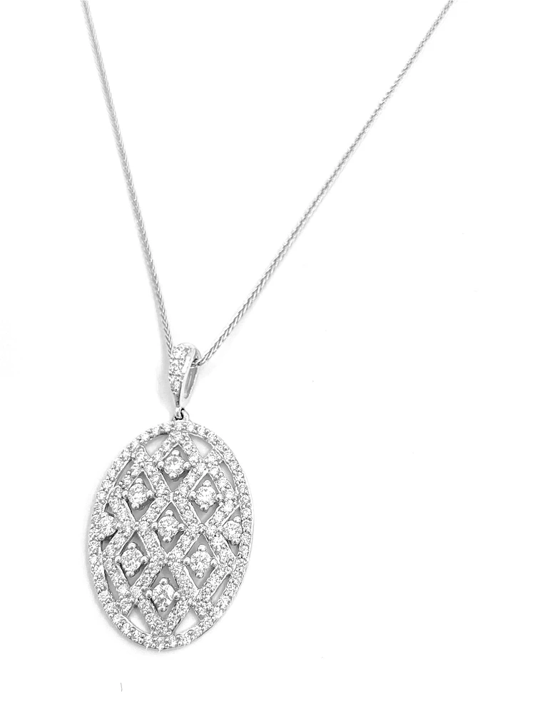 10K White Gold 1.00cttw Diamond Pendant, 18"