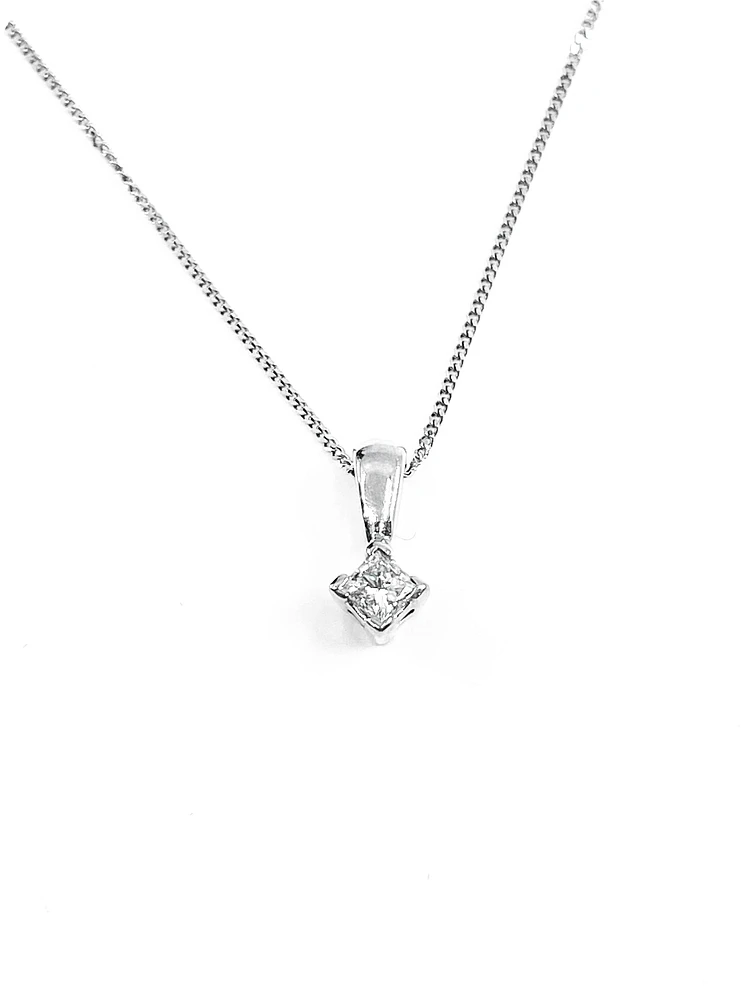 14K White Gold 0.17cttw Princess Cut Square Cut Canadian Diamond Necklace, 18”
