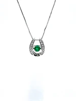 10K White Gold 0.15cttw Round Cut Genuine Emerald and0.07cttw Round Cut  Diamonds Necklace, 18”