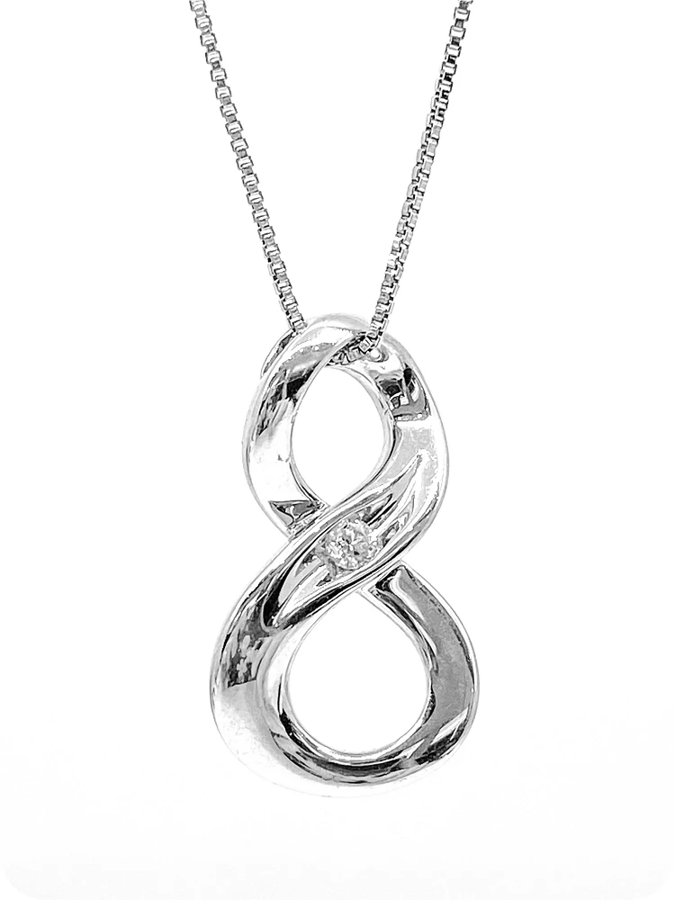 Sterling Silver 0.063cttw Diamond Infinity Necklace, 18"