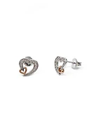 10K White & Rose Gold 0.12cttw Diamond Heart Stud Earrings