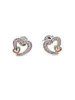 10K White & Rose Gold 0.12cttw Diamond Heart Stud Earrings