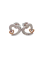 10K White & Rose Gold 0.12cttw Diamond Heart Stud Earrings